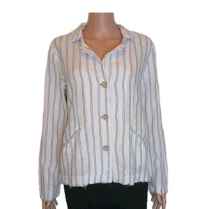 JNY Jones New York Striped Long Sleeve Shirt szM Blazer Jacket Linen Blue White